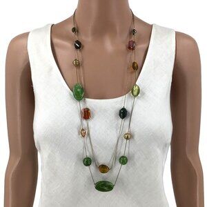 Double Strand Necklace Natural Stone Serpentine and Quartz Mixed Beaded
